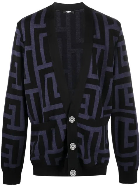 monogram-print V-neck cardigan