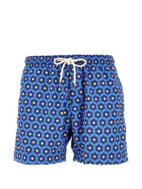 geometric-print drawstring swim shorts