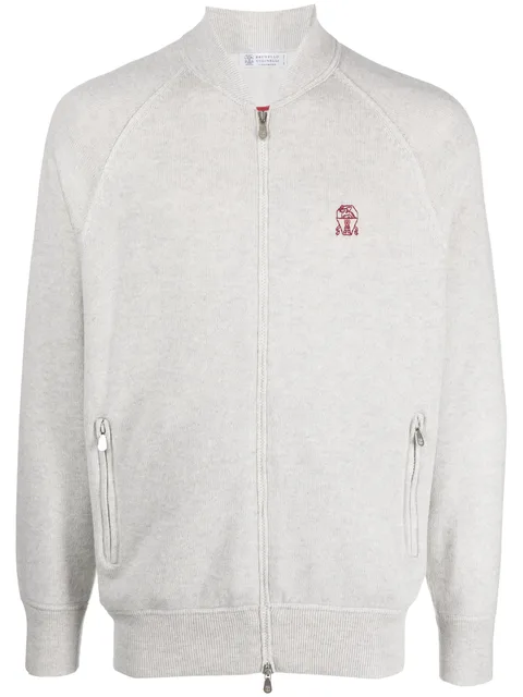 logo-embroidery cashmere cardigan