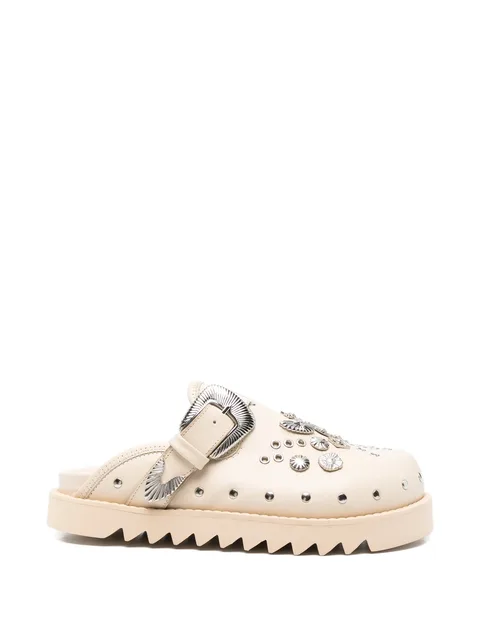 buckle-embellishment leather slippers