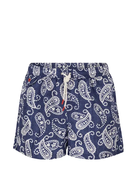 patterned drawstring-fastening swim shorts