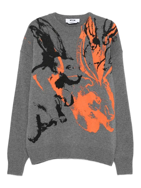 rabbit-print crew-neck sweater