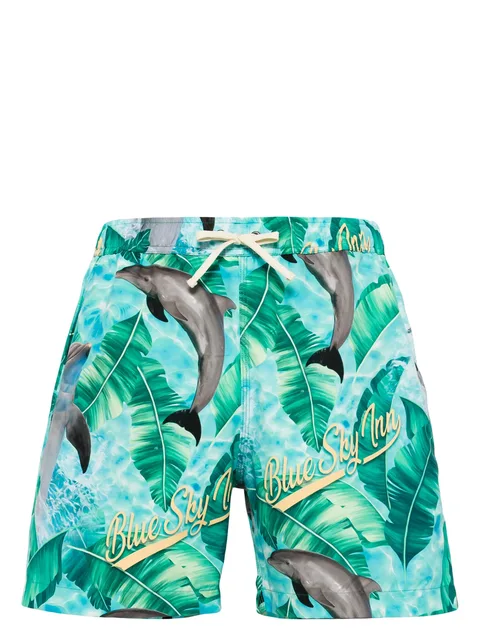dolphin-print drawstring swim shorts