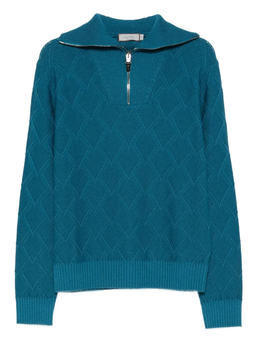 diamond-pattern zip-neck sweater 2