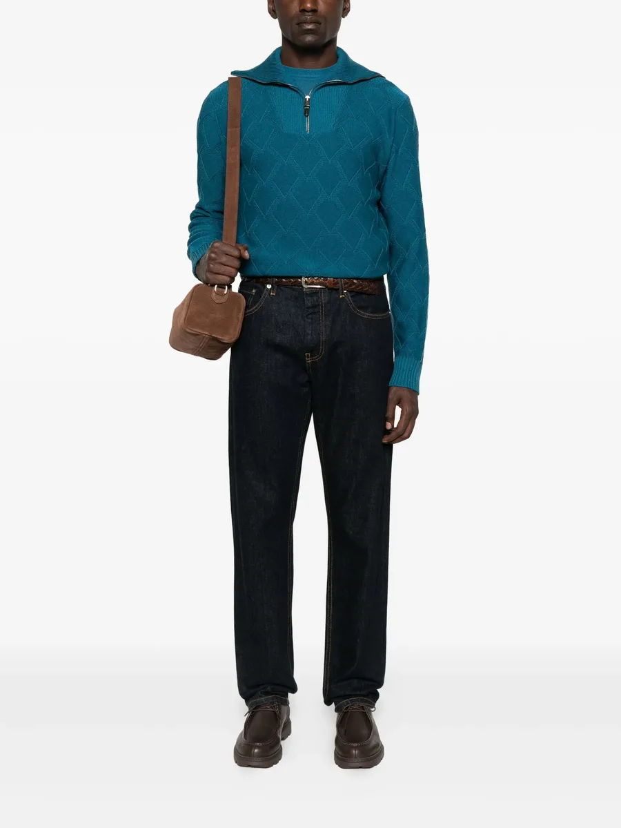diamond-pattern zip-neck sweater 4