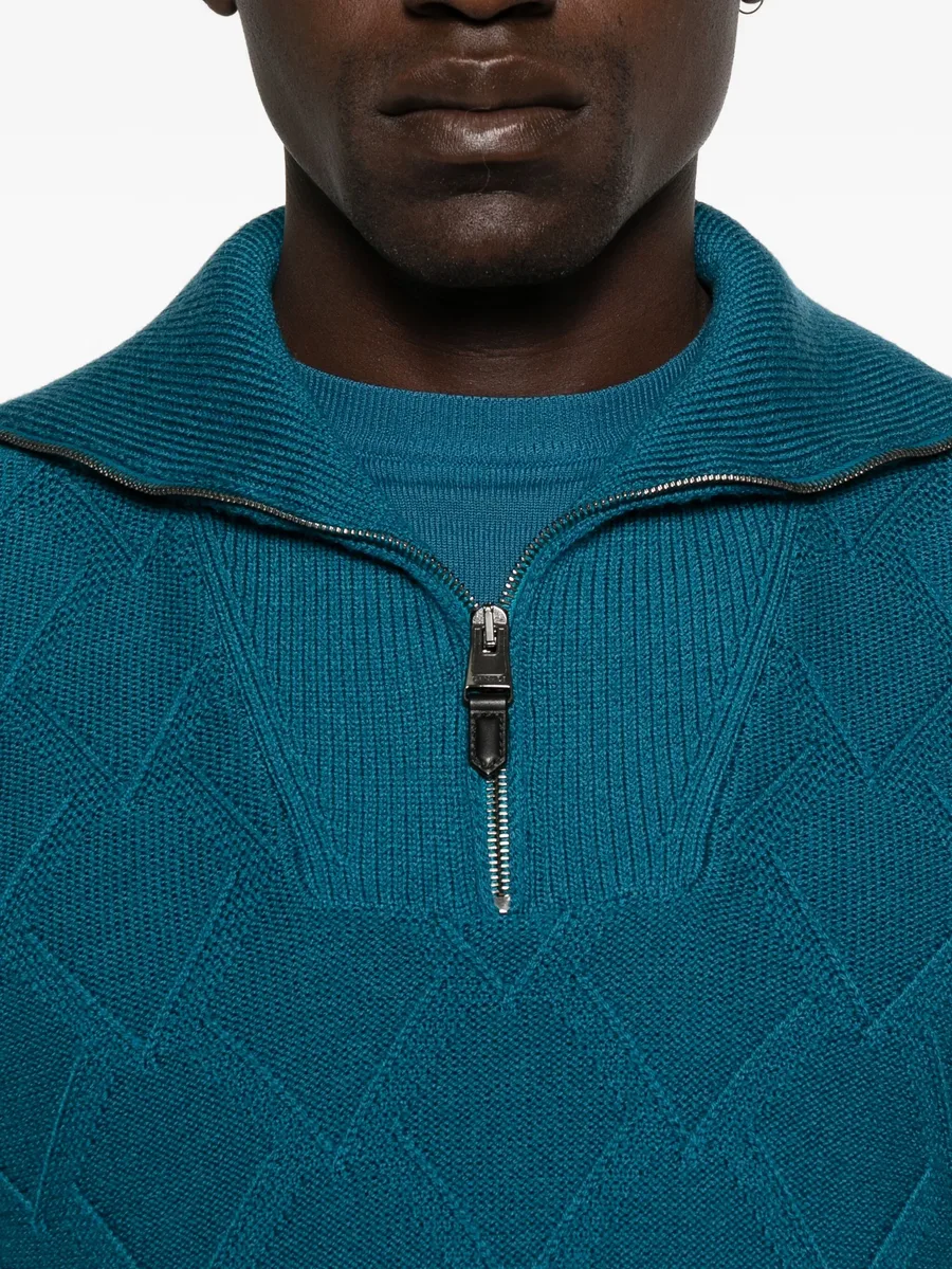 diamond-pattern zip-neck sweater 10