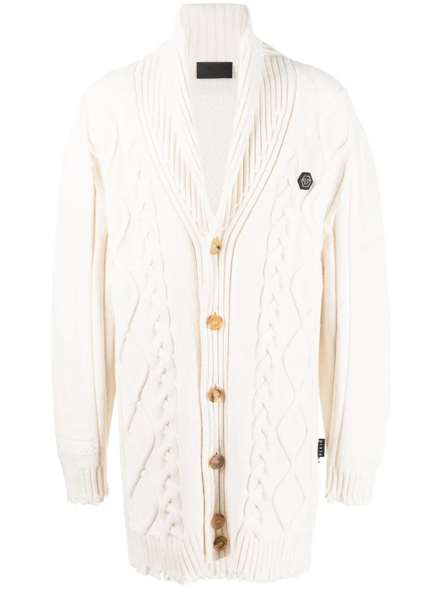 cable-knit distressed-finish cardigan 2