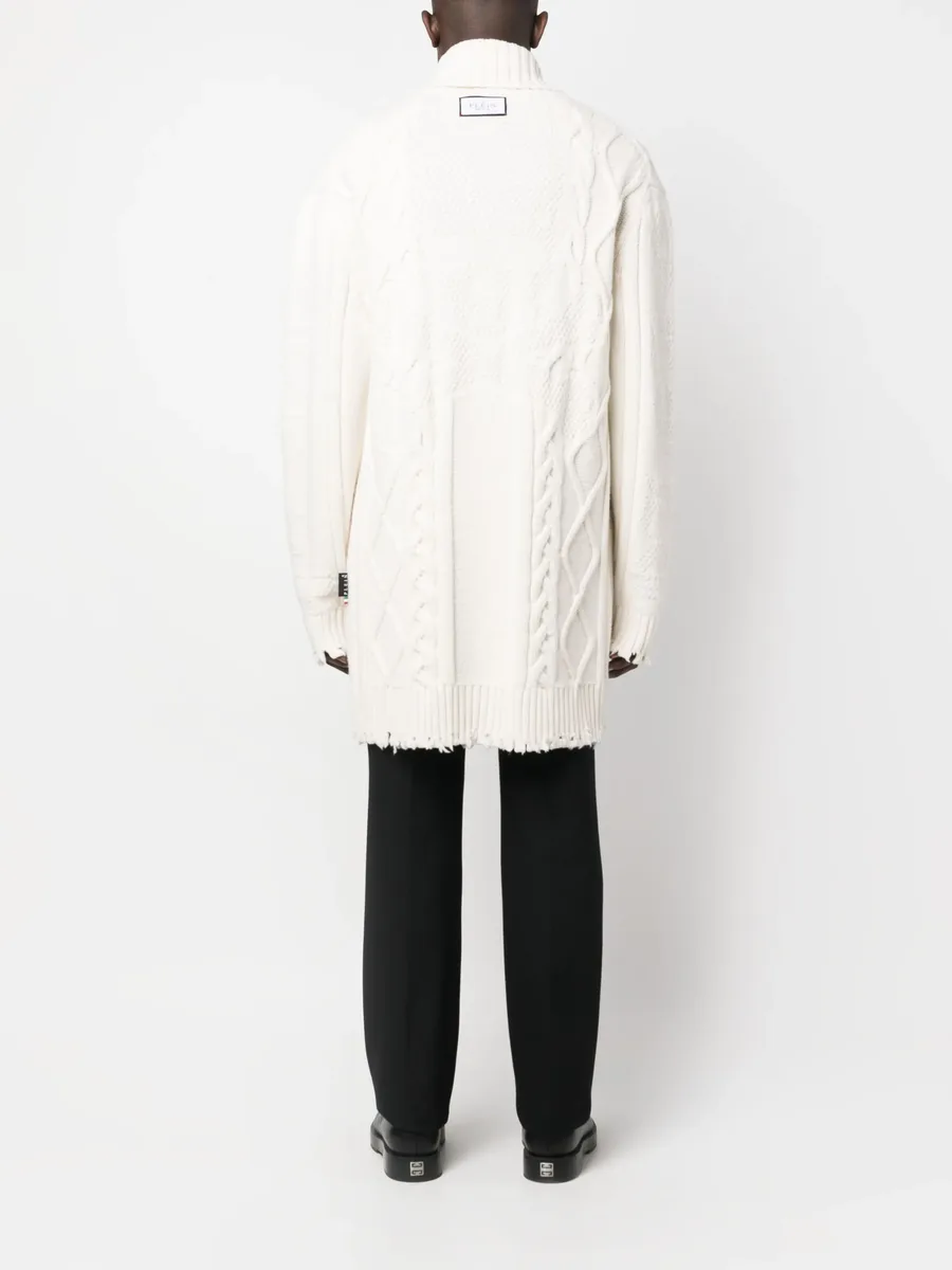 cable-knit distressed-finish cardigan 8