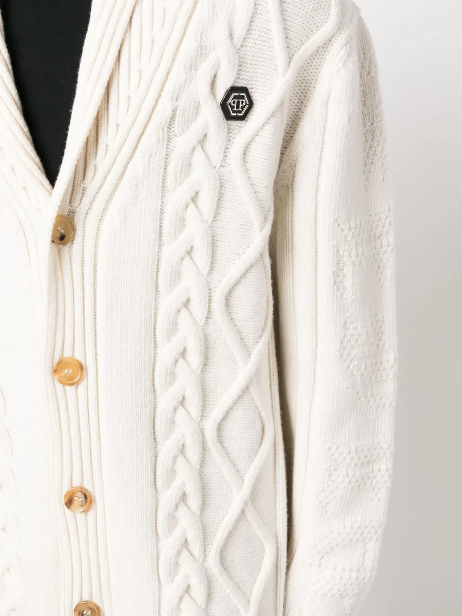 cable-knit distressed-finish cardigan 9