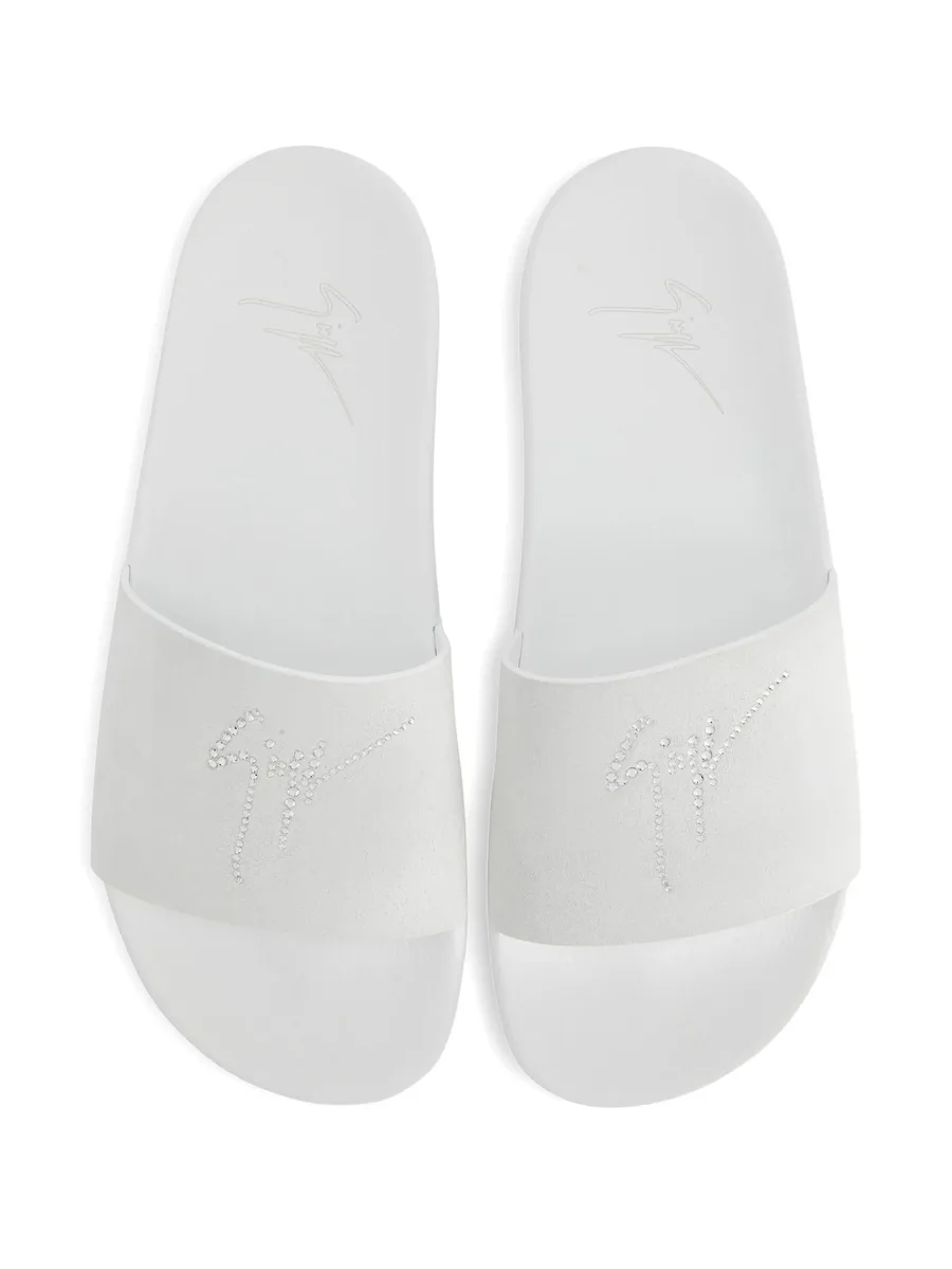 Brett crystal-embellished leather slides 6