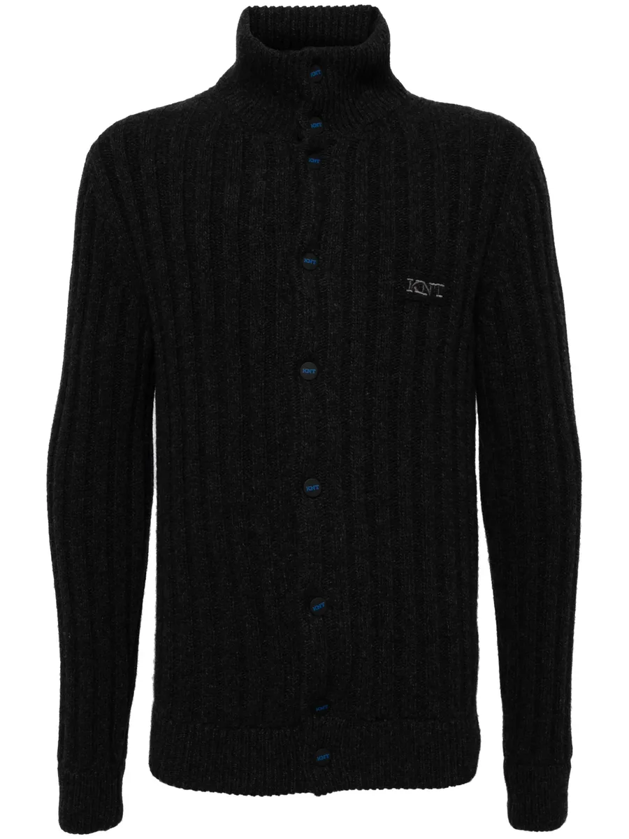 logo-embroidered wool cardigan 2