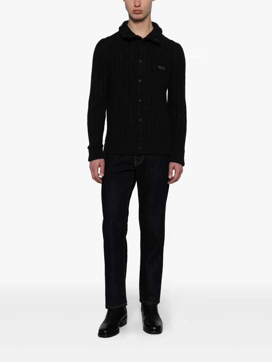 logo-embroidered wool cardigan 3