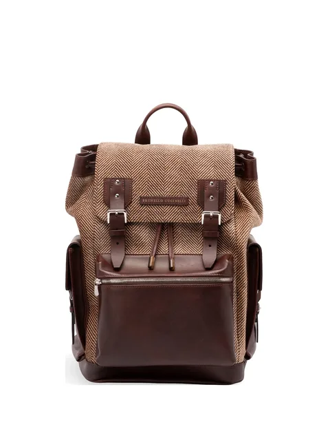 herringbone-pattern buckle-fastening backpack