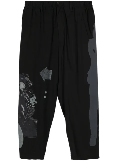 elasticated-waist printed trousers