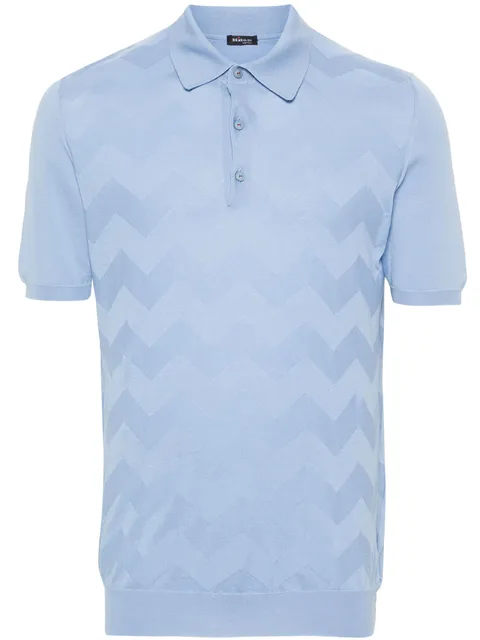 chevron-detail fine ribbed polo shirt