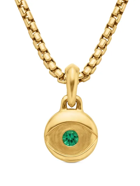 подвеска Evil Eye из желтого золота с изумрудами (14.5 мм)