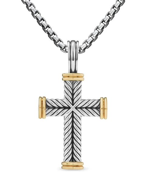 подвеска Chevron Cross из желтого золота и серебра (33 мм)