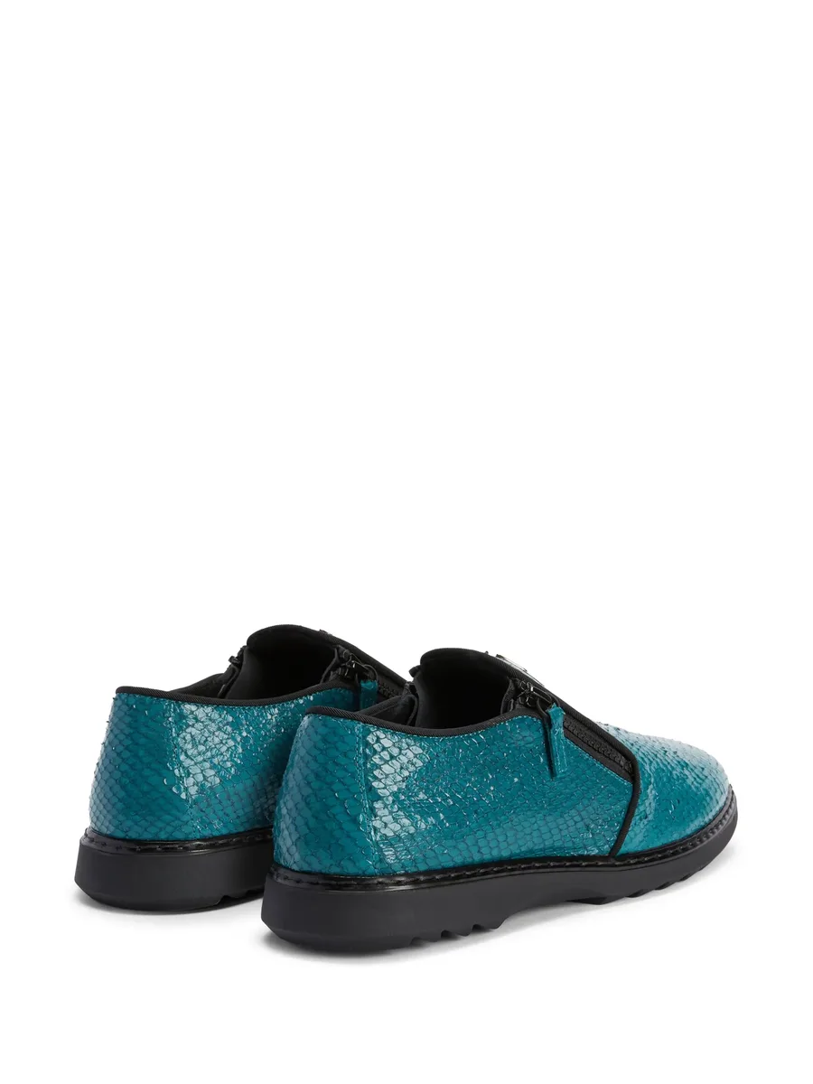 snake-skin effect leather loafers 5