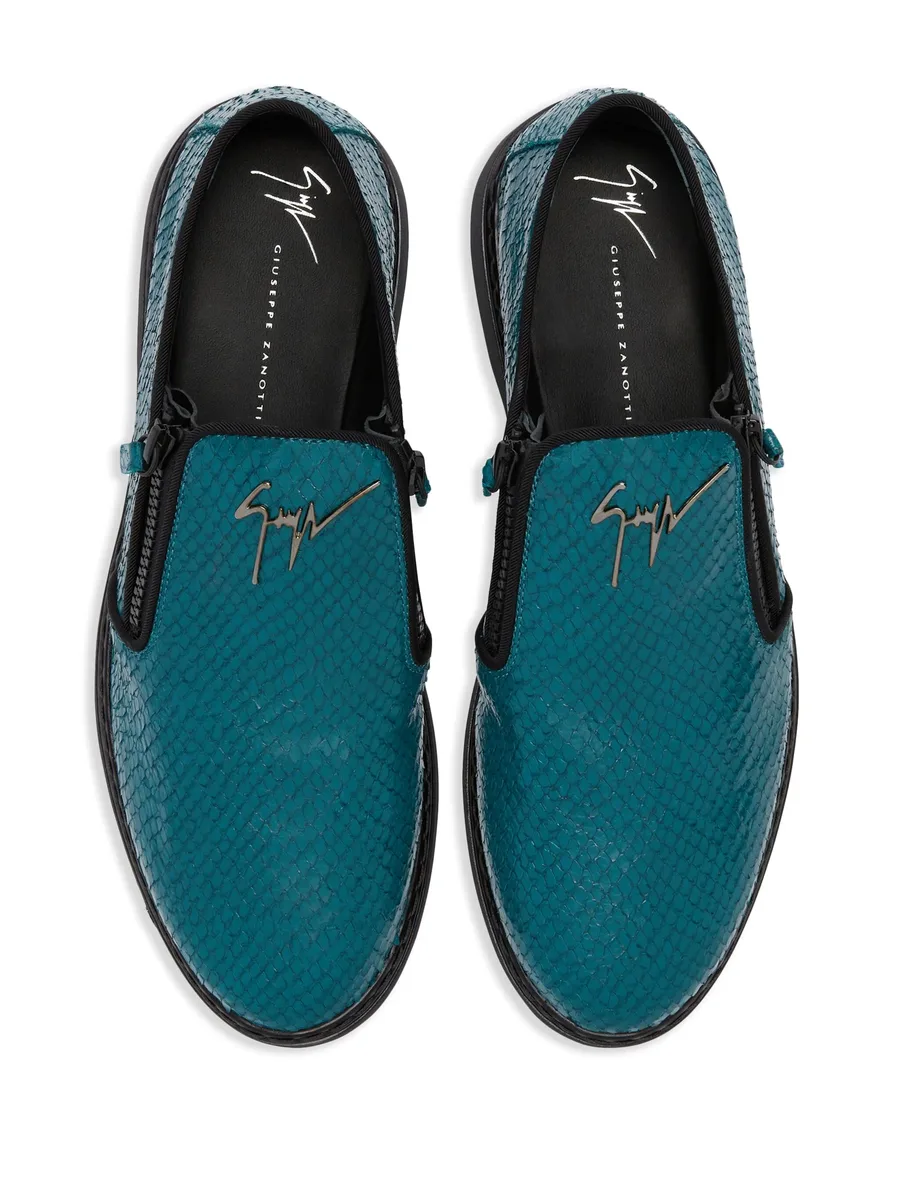 snake-skin effect leather loafers 7