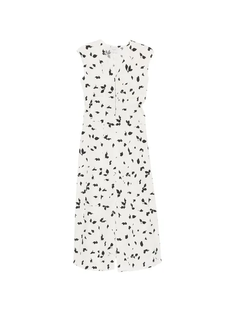 leaf-print ruched-detail dress