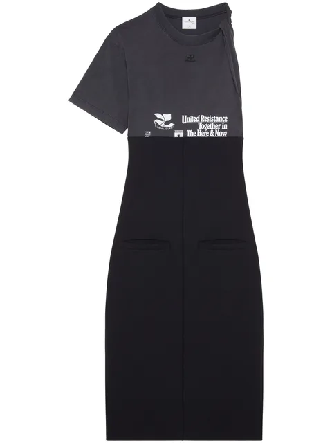 logo-print panelled midi dress