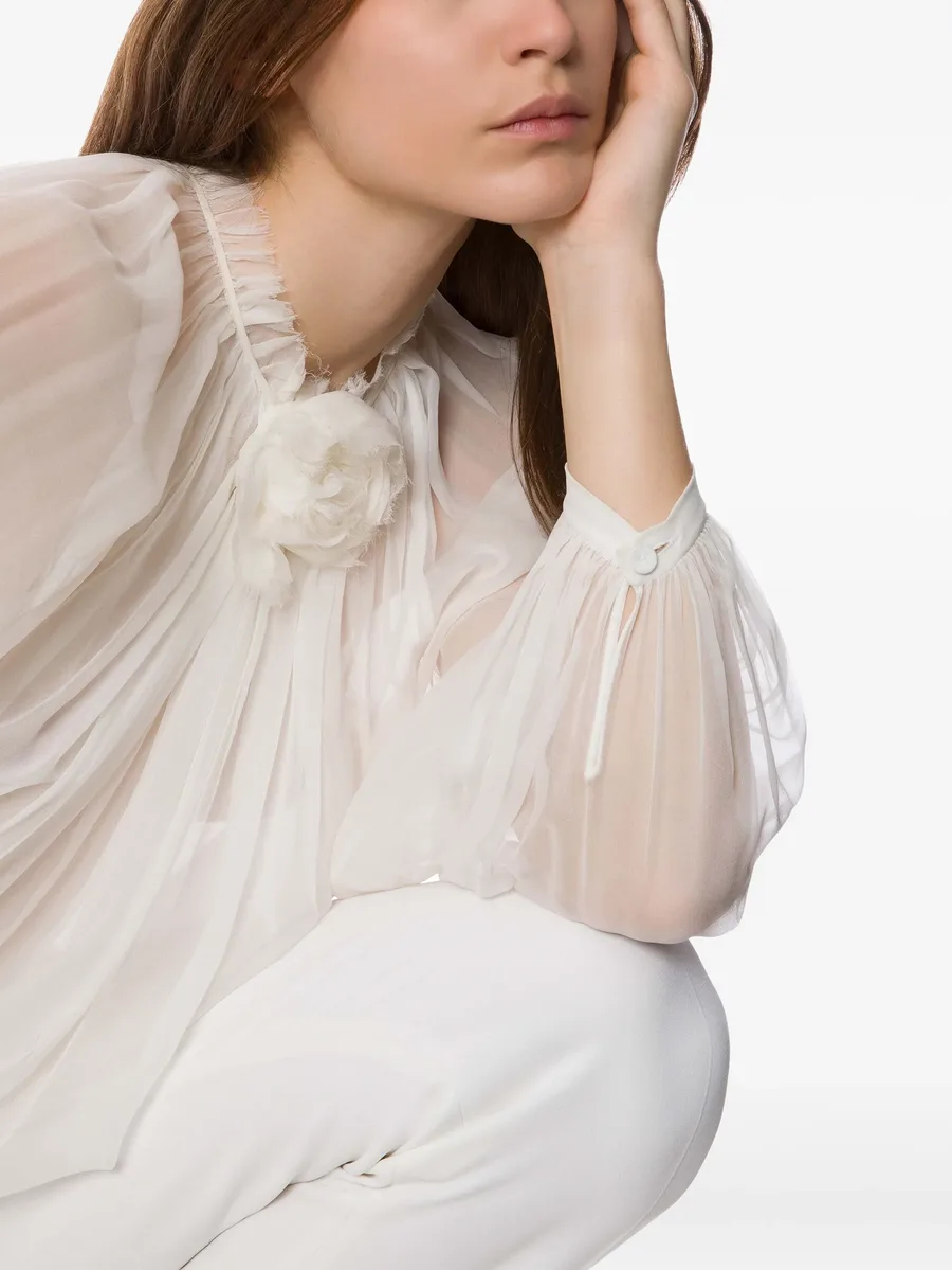 floral-appliqué sheer blouse 7