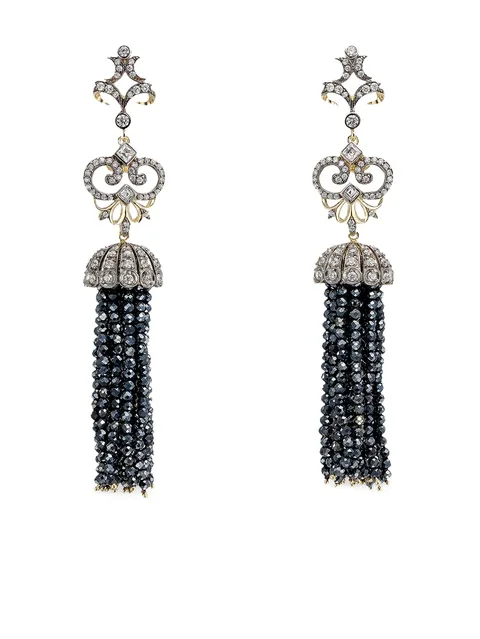 серьги Tassel из желтого золота с бриллиантами и ониксом