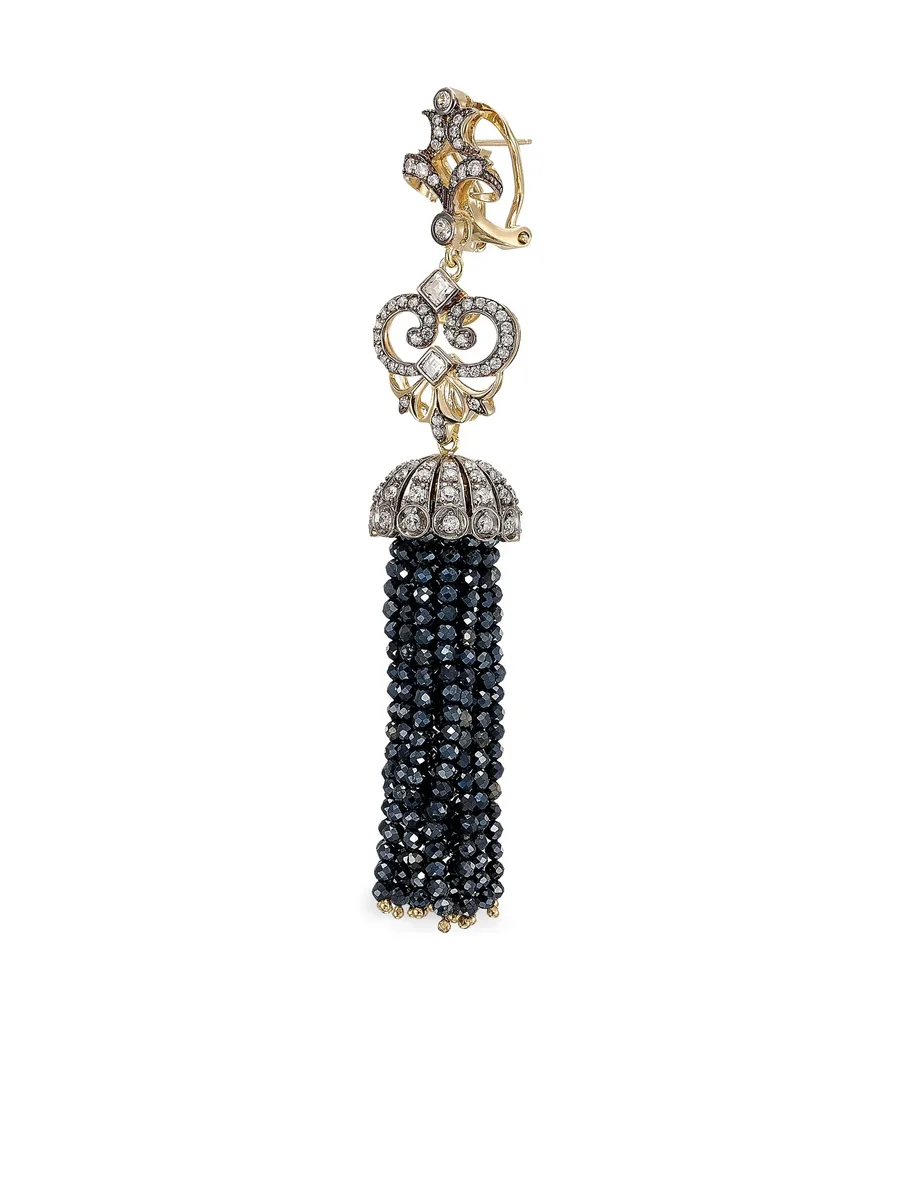 серьги Tassel из желтого золота с бриллиантами и ониксом 6