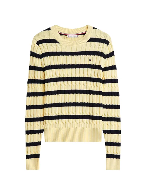 striped cable-knit sweater