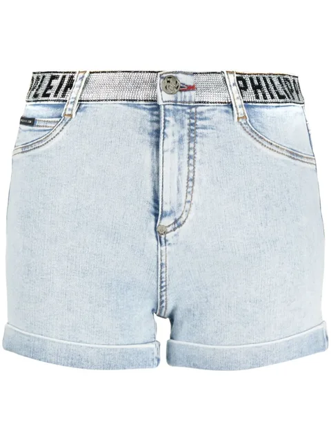 logo-embellished denim shorts