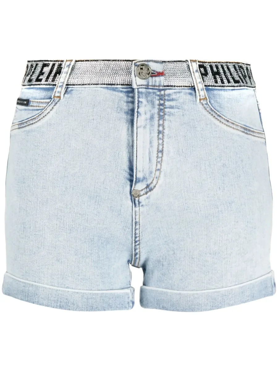 logo-embellished denim shorts 1