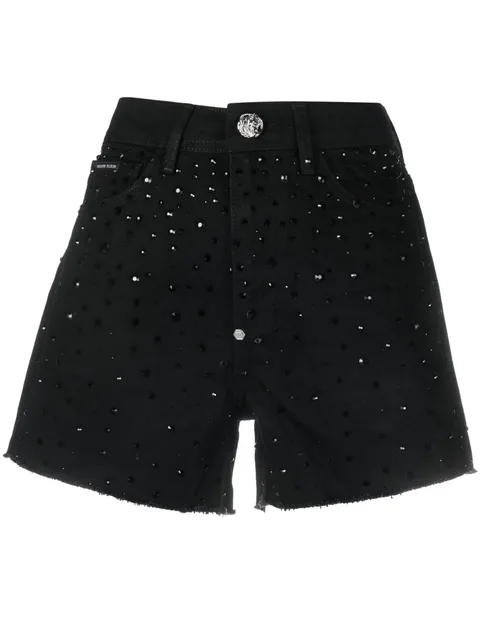 crystal embellished denim shorts