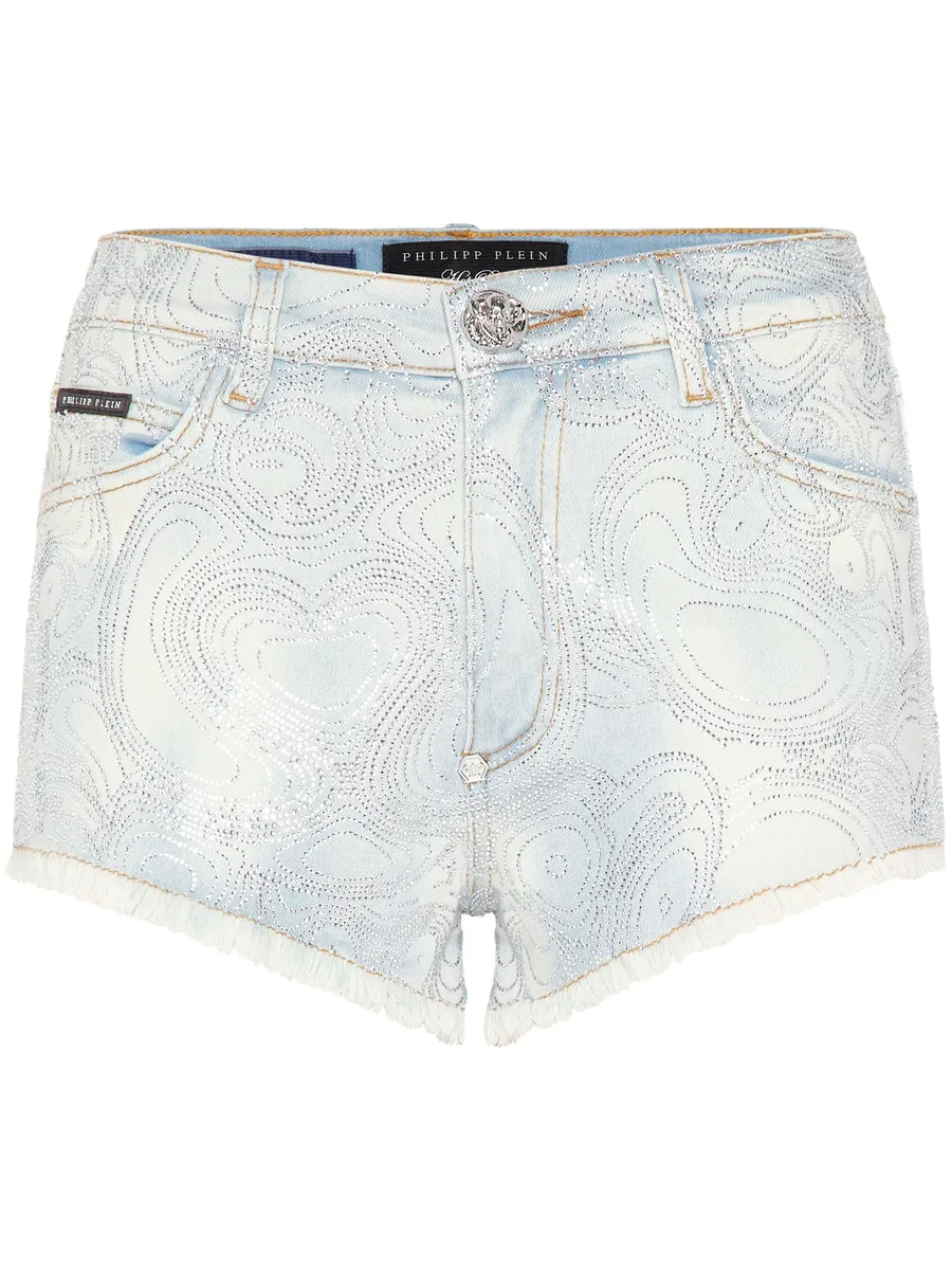 abstract-pattern print denim shorts 2