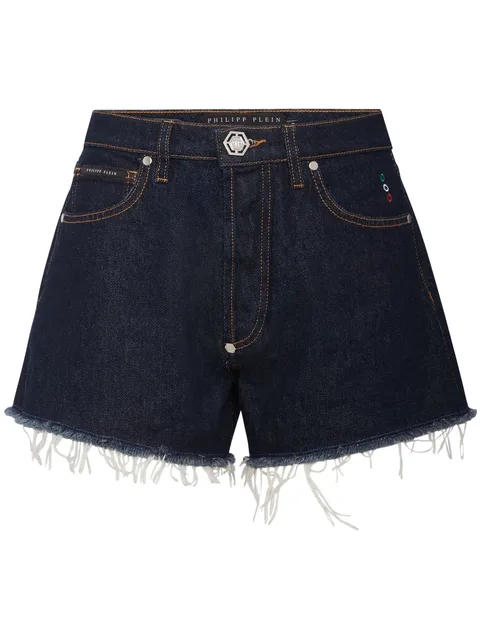logo-appliquéd denim mini shorts