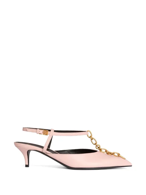 Sync chain kitten slingbacks in leather