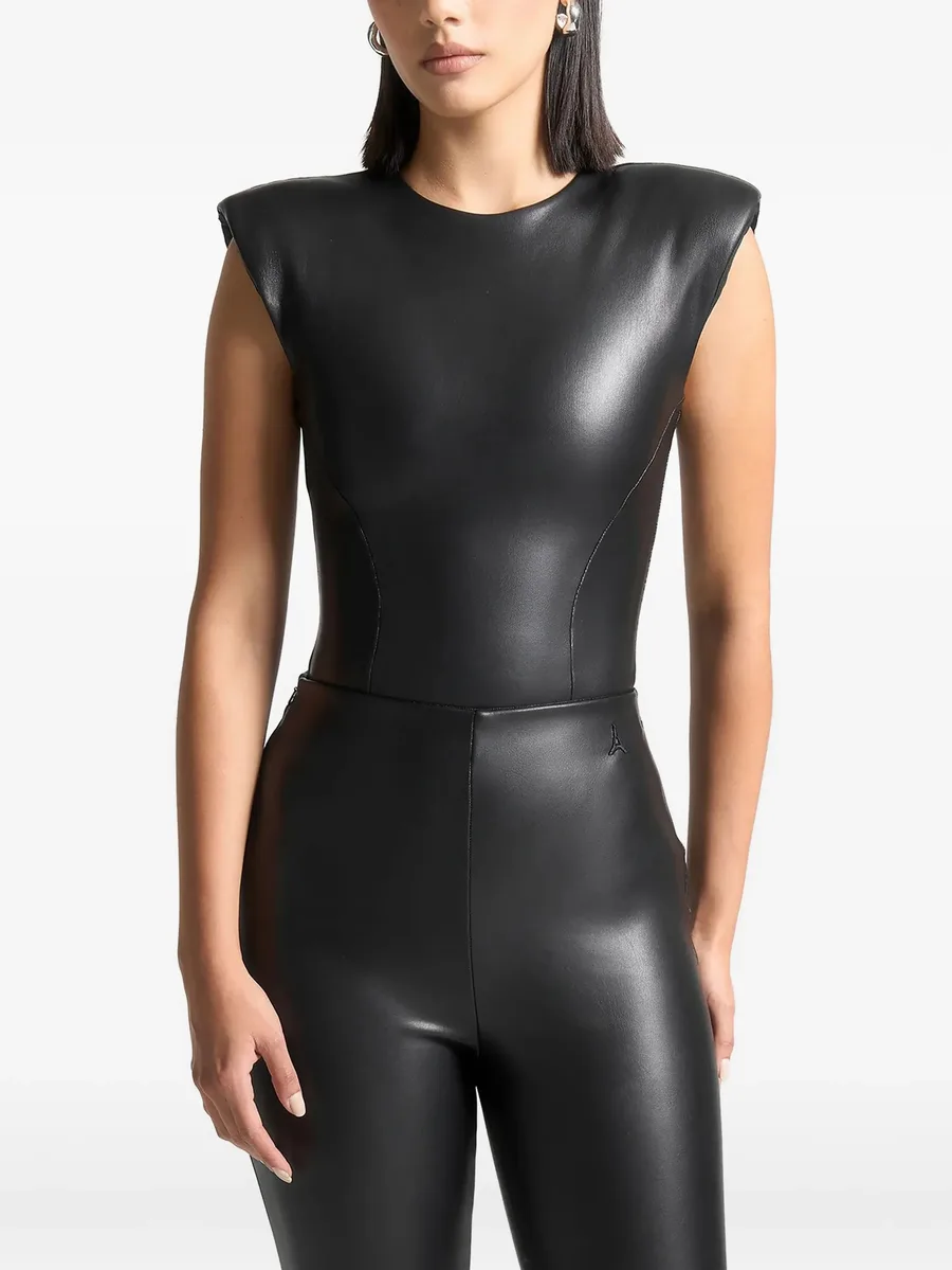 Wide shoulder leather bodysuit - black 2