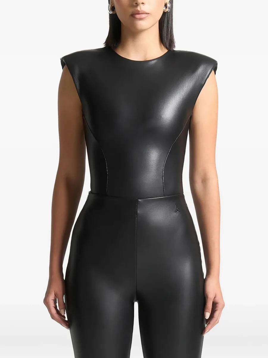Wide shoulder leather bodysuit - black 5