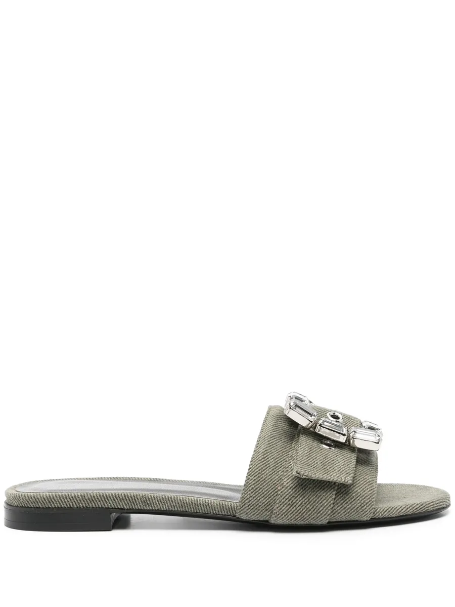 crystal-buckle denim slippers 2