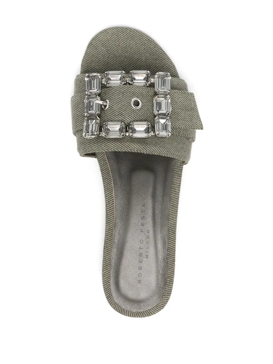 crystal-buckle denim slippers 7