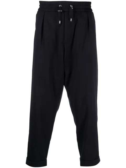 embossed-button drawstring-waist trousers