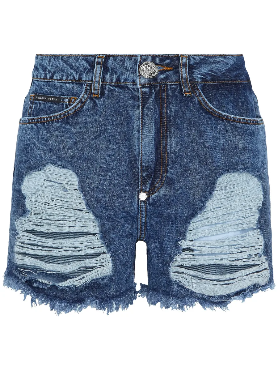 mid-rise ripped denim shorts 2