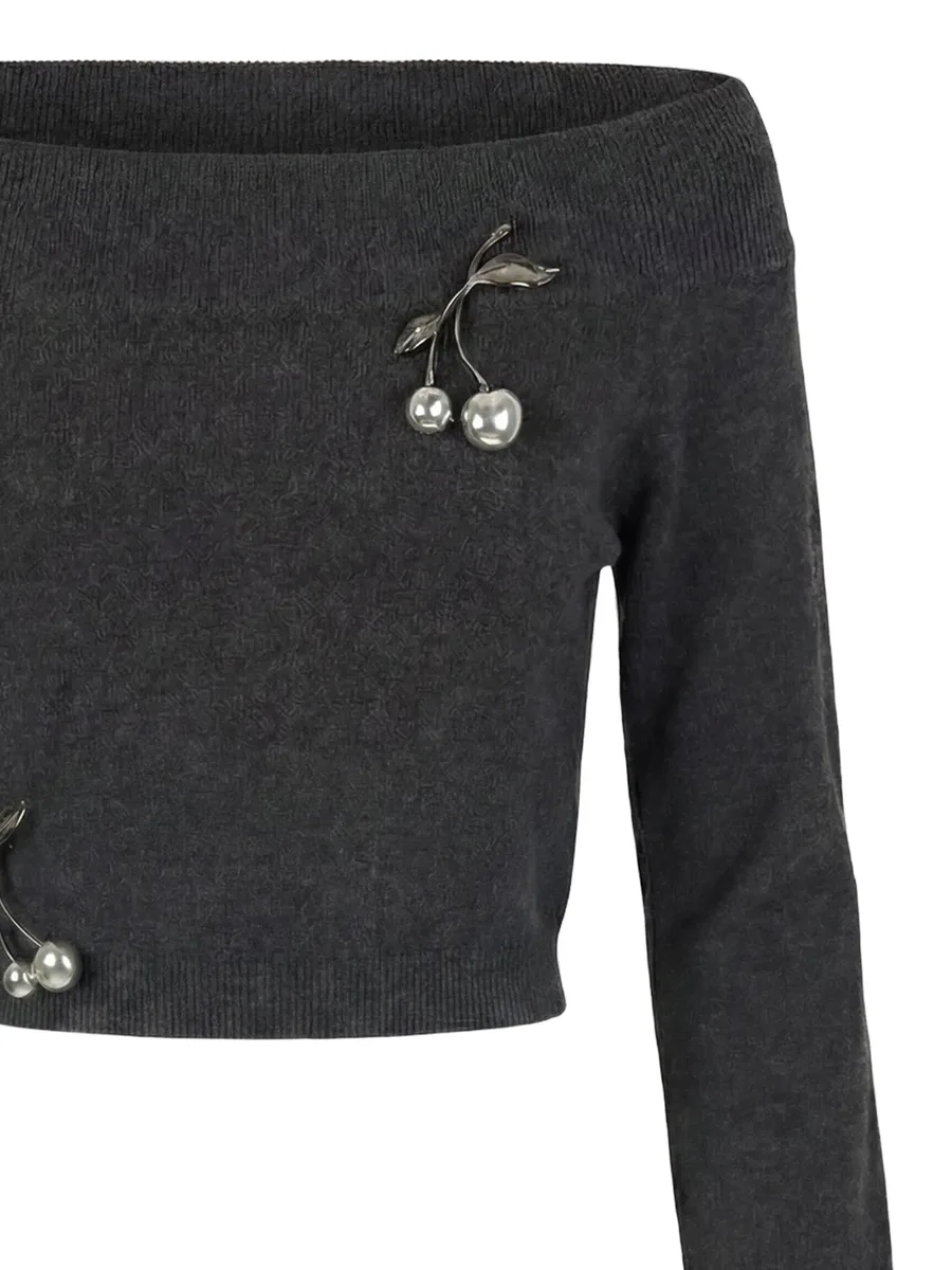 декорированный свитер с открытыми плечами 4