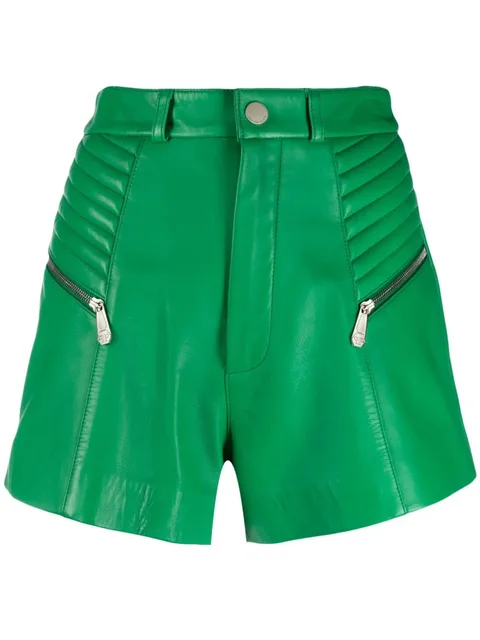 ribbed high-waist leather shorts