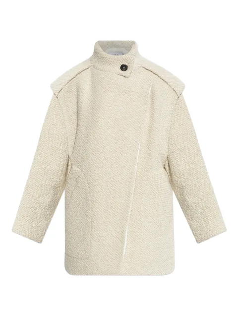 asymmetric-closure wool-blend oversized coat