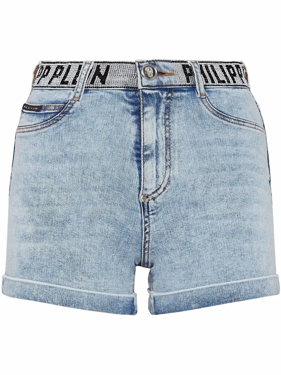 logo-waistband denim shorts 1