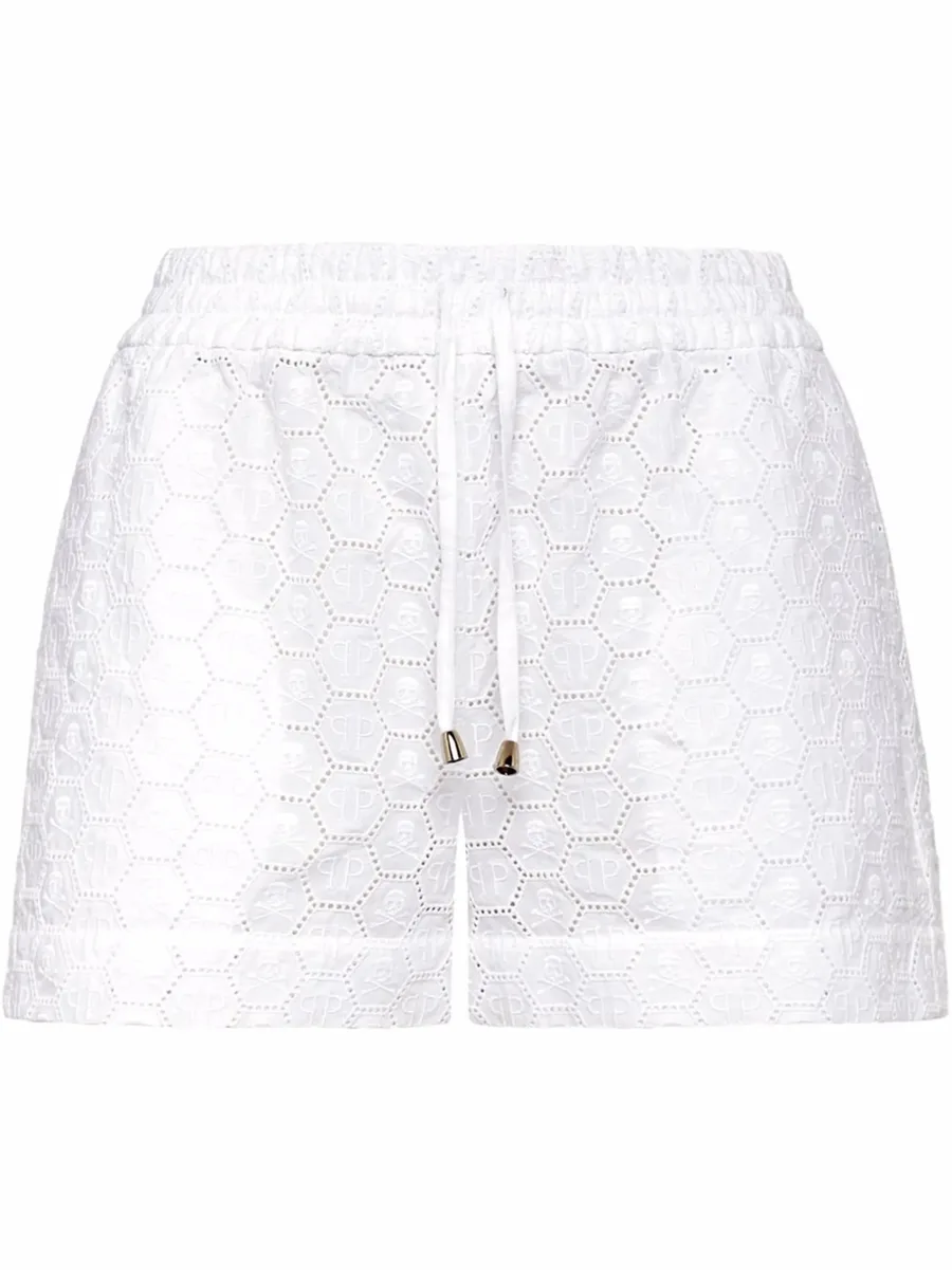 logo-embroidered lace shorts 2