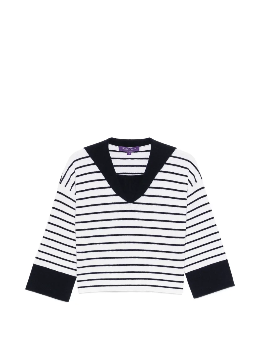 striped V-neck sweater 2