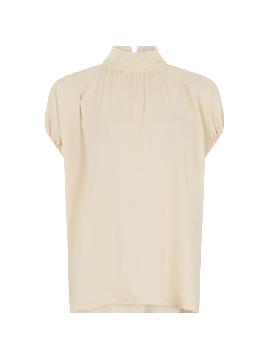 lace-collar gathered blouse 2