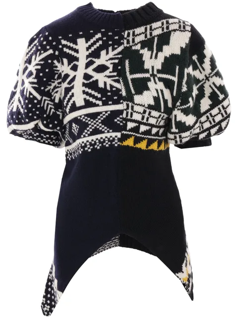 patchwork short-sleeve sweater