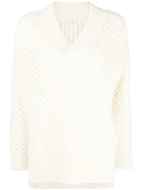 open-knit V-neck jumper